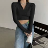 Hot Girl crop top POLO collar long-sleeved T-shirt for women's autumn wear, new fashionable design sense, short and fitted top for women Specification image